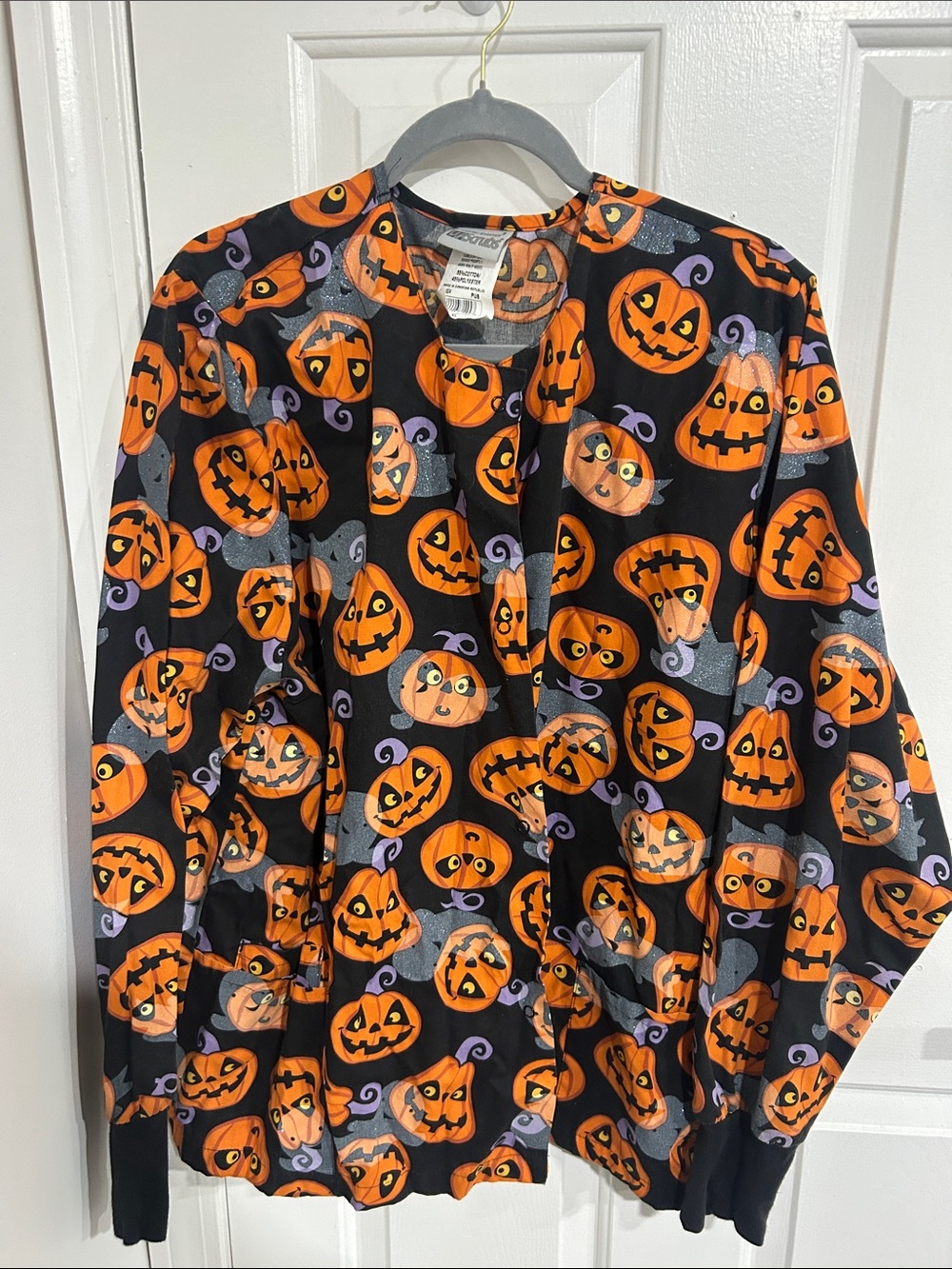 Halloween Pumpkin Print Scrub Jacket 🎃